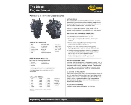 Kubota ENGINE COMPLETE Engine Assembly