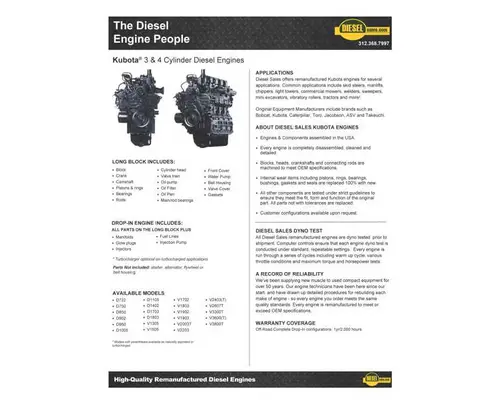Kubota ENGINE COMPLETE Engine Assembly