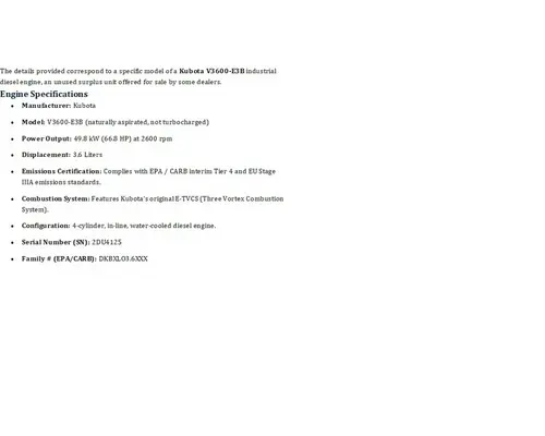 Kubota V3600 Engine Assembly