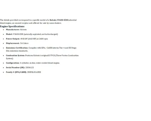 Kubota V3600 Engine Assembly