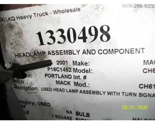 MACK CH612 1988-2005 HEADLAMP ASSEMBLY
