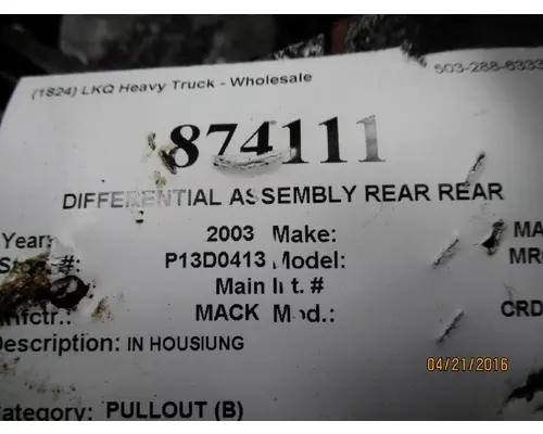 MACK CRD92 DIFFERENTIAL PARTS