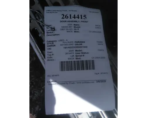 MACK CX 2004-2005 DOOR ASSEMBLY, FRONT