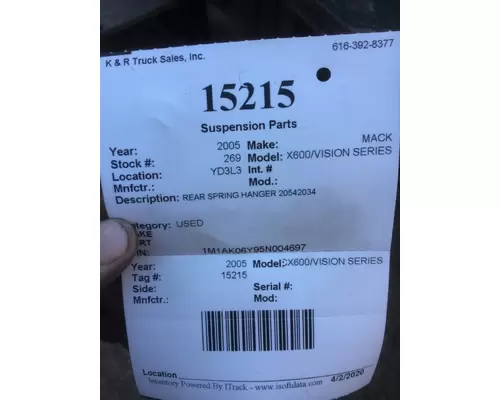 MACK CX600/VISION SERIES Suspension, Misc. Part