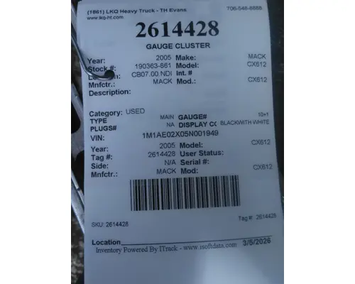 MACK CX612 GAUGE CLUSTER