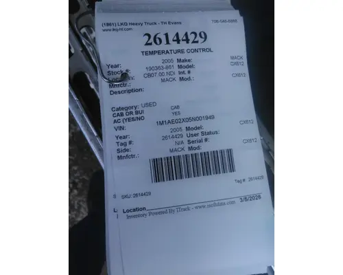 MACK CX612 TEMPERATURE CONTROL