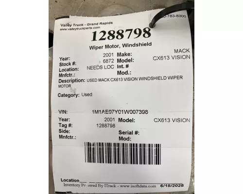 MACK CX613 VISION Wiper Motor, Windshield