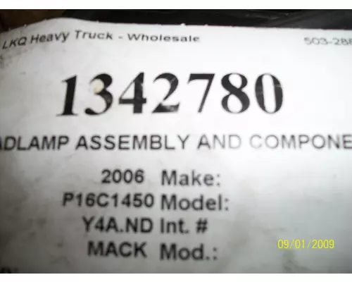 MACK CXN612 2006-2008 HEADLAMP ASSEMBLY