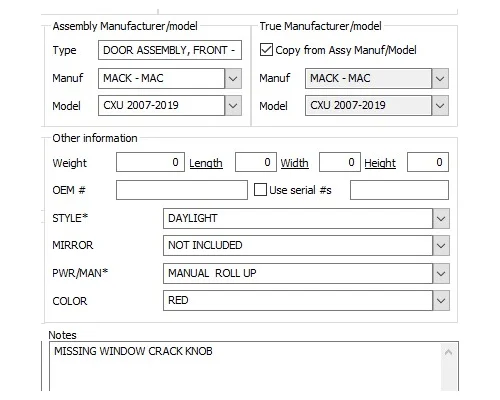 MACK CXU 2007-2019 DOOR ASSEMBLY, FRONT
