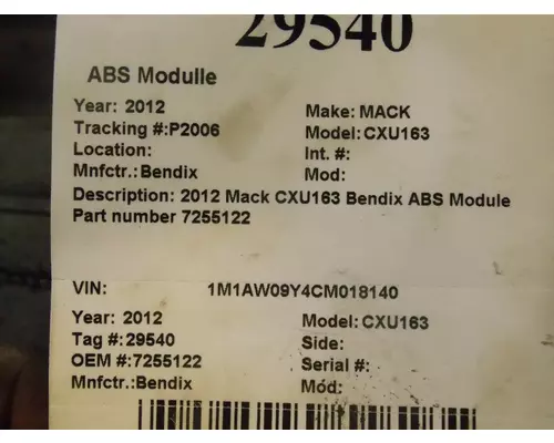 MACK CXU163 Valve, ABS