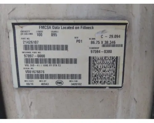 MACK CXU612 2008-2018 FUEL TANK