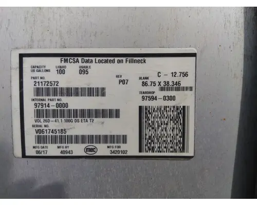 MACK CXU613 2008-2018 FUEL TANK