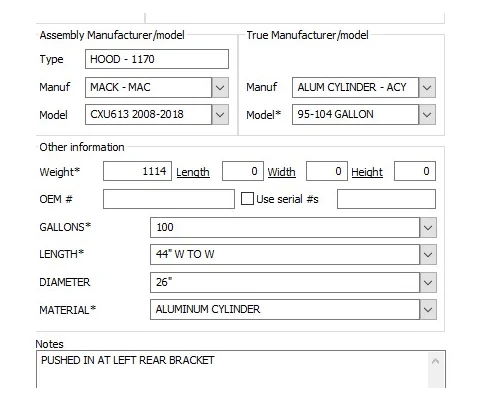 MACK CXU613 2008-2018 FUEL TANK