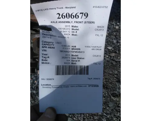 MACK FXL 12  AXLE ASSEMBLY, FRONT (STEER)