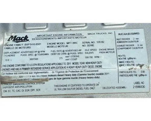 MACK MP7 EPA 10 (D11) ENGINE ASSEMBLY