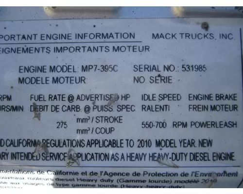 MACK MP7 EPA 10 (D11) ENGINE ASSEMBLY