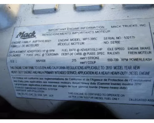 MACK MP7 EPA 10 (D11) ENGINE ASSEMBLY