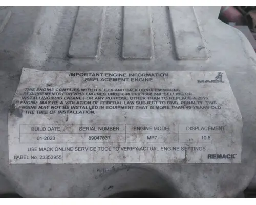 MACK MP7 EPA 13 (D11) ENGINE ASSEMBLY