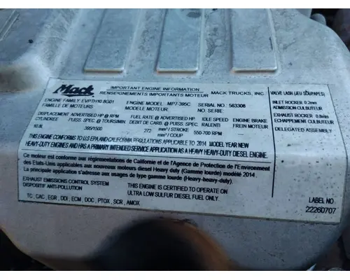 MACK MP7 EPA 13 (D11) ENGINE ASSEMBLY