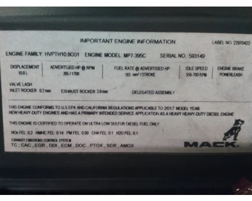 MACK MP7 EPA 17 (D11) ENGINE ASSEMBLY