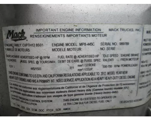 MACK MP8 EPA 10 (D13) ENGINE ASSEMBLY