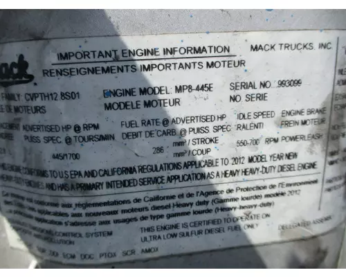 MACK MP8 EPA 13 (D13) ENGINE ASSEMBLY