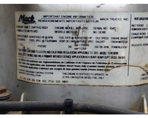 MACK MP8 EPA 13 (D13) ENGINE ASSEMBLY