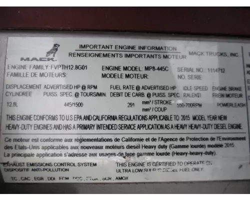 MACK MP8 EPA 13 (D13) ENGINE ASSEMBLY