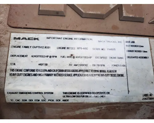 MACK MP8 EPA 13 (D13) ENGINE ASSEMBLY