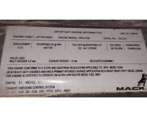 MACK MP8 EPA 17 (D13) ENGINE ASSEMBLY