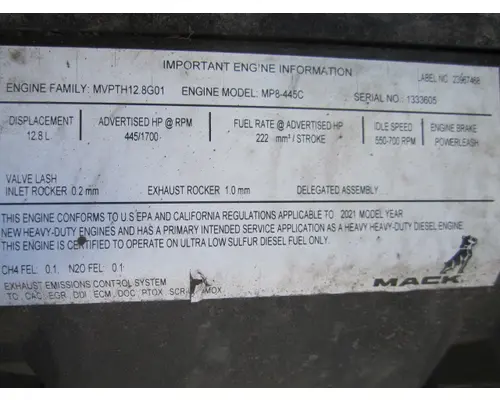 MACK MP8 EPA 17 (D13) ENGINE ASSEMBLY