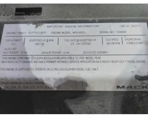 MACK MP8 EPA 17 (D13) ENGINE ASSEMBLY