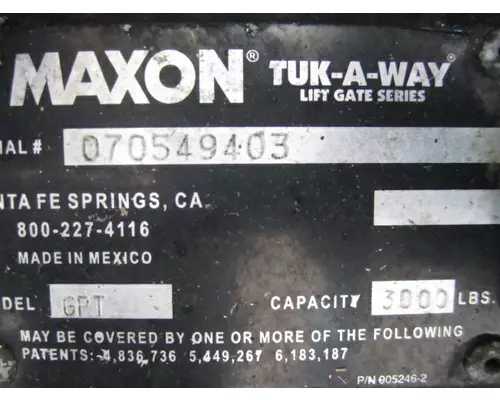 MAXON GPT SERIES LIFT GATE ASSEMBLY
