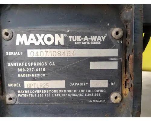MAXON GPTLR SERIES LIFT GATE ASSEMBLY