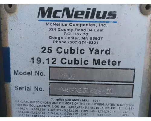 MCNEILUS REAR LOADER TRUCK BODIES, PACKER BODY