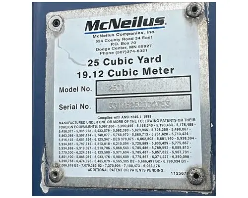 MCNEILUS REAR LOADER TRUCK BODIES, PACKER BODY
