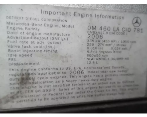 MERCEDES OM460-LA-MBE4000 EPA 04 ENGINE ASSEMBLY