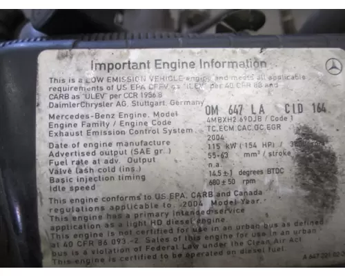 MERCEDES OM647-LA EPA 04 ENGINE ASSEMBLY