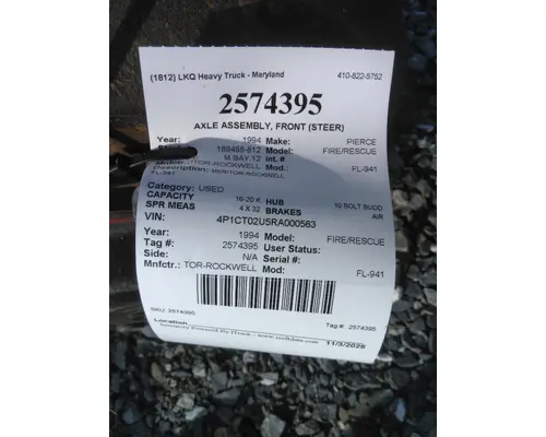 MERITOR-ROCKWELL FL-941 AXLE ASSEMBLY, FRONT (STEER)