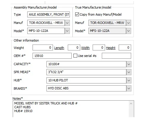 MERITOR-ROCKWELL MFS-10-122A AXLE ASSEMBLY, FRONT (STEER)