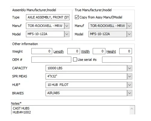 MERITOR-ROCKWELL MFS-10-122A AXLE ASSEMBLY, FRONT (STEER)