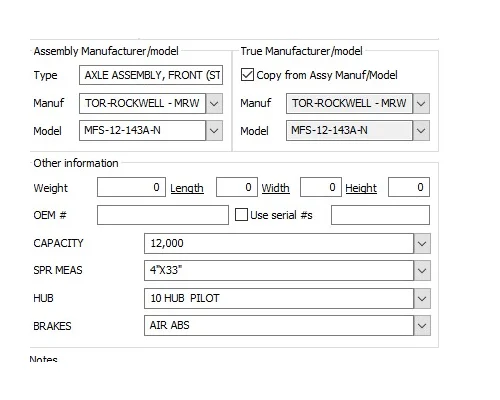 MERITOR-ROCKWELL MFS-12-143A-N AXLE ASSEMBLY, FRONT (STEER)