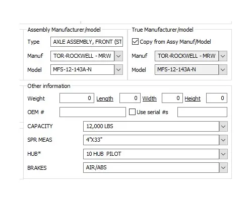 MERITOR-ROCKWELL MFS-12-143A-N AXLE ASSEMBLY, FRONT (STEER)