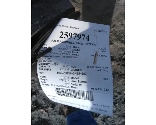 MERITOR-ROCKWELL MFS-13-123A AXLE ASSEMBLY, FRONT (STEER)