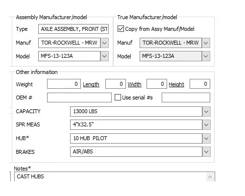 MERITOR-ROCKWELL MFS-13-123A AXLE ASSEMBLY, FRONT (STEER)