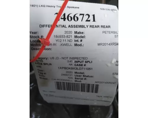 MERITOR-ROCKWELL MR2014XR247 DIFFERENTIAL ASSEMBLY REAR REAR