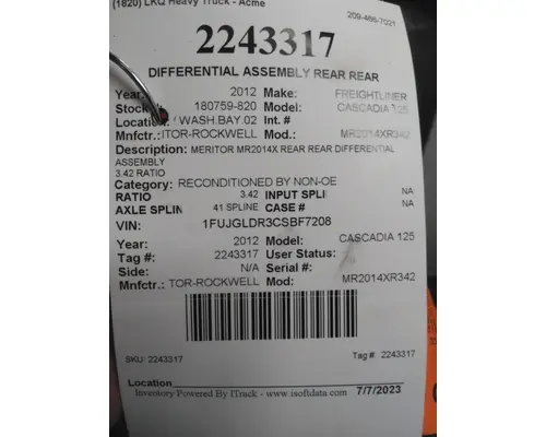 MERITOR-ROCKWELL MR2014XR342 DIFFERENTIAL ASSEMBLY REAR REAR