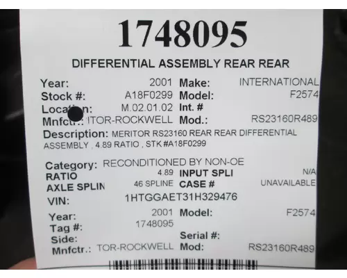 MERITOR-ROCKWELL RS23160R489 DIFFERENTIAL ASSEMBLY REAR REAR