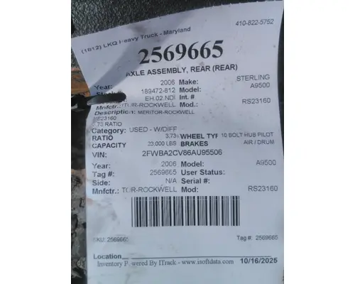 MERITOR-ROCKWELL RS23160 AXLE ASSEMBLY, REAR (REAR)