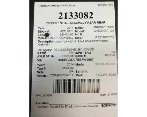 MERITOR-ROCKWELL RS23161R358 DIFFERENTIAL ASSEMBLY REAR REAR